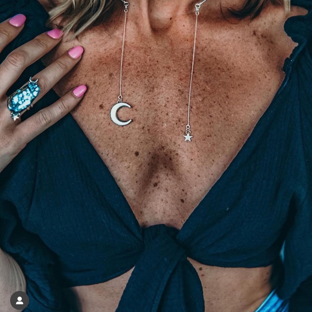 Silver Moon and Star Necklace. Inlay pearl in moon.